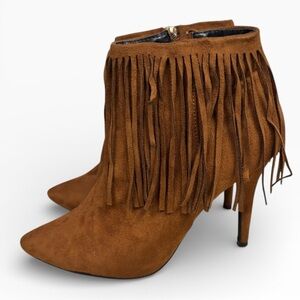 Adriana New York Brown Fringe Ankle Booties Womens US 9 Western Heel Boots